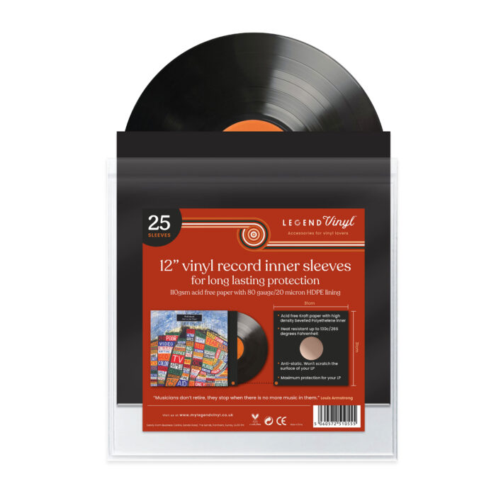 12" Paper Inner Record Sleeves with HDPE Bag lining - Pack of 25 Sleeves - Black