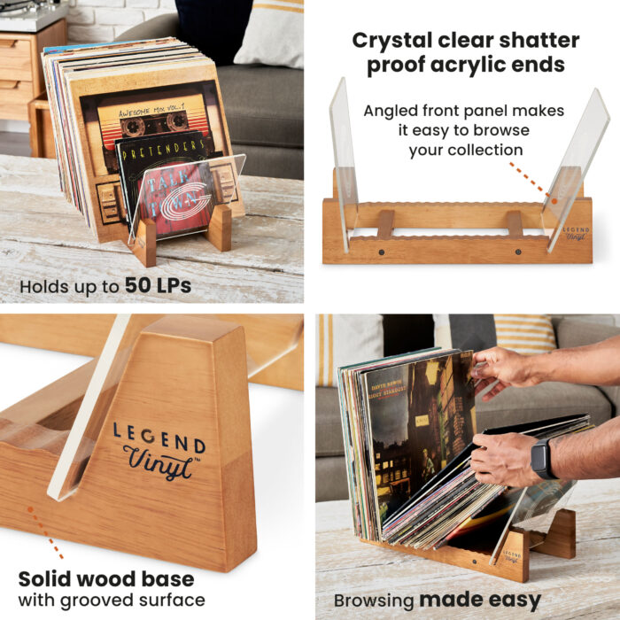 Record Display Shelf Unit in Vintage Oak with Acrylic Ends - Image 4