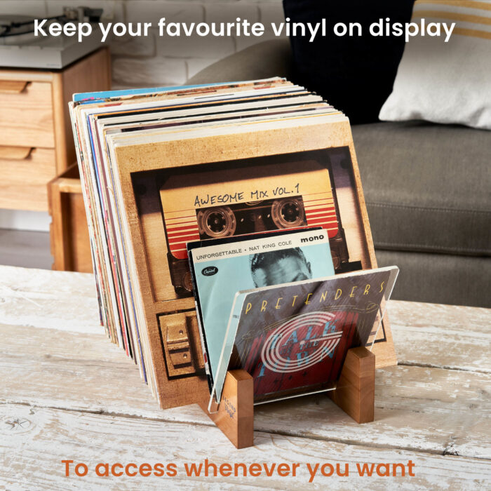 Record Display Shelf Unit in Vintage Oak with Acrylic Ends - Image 6